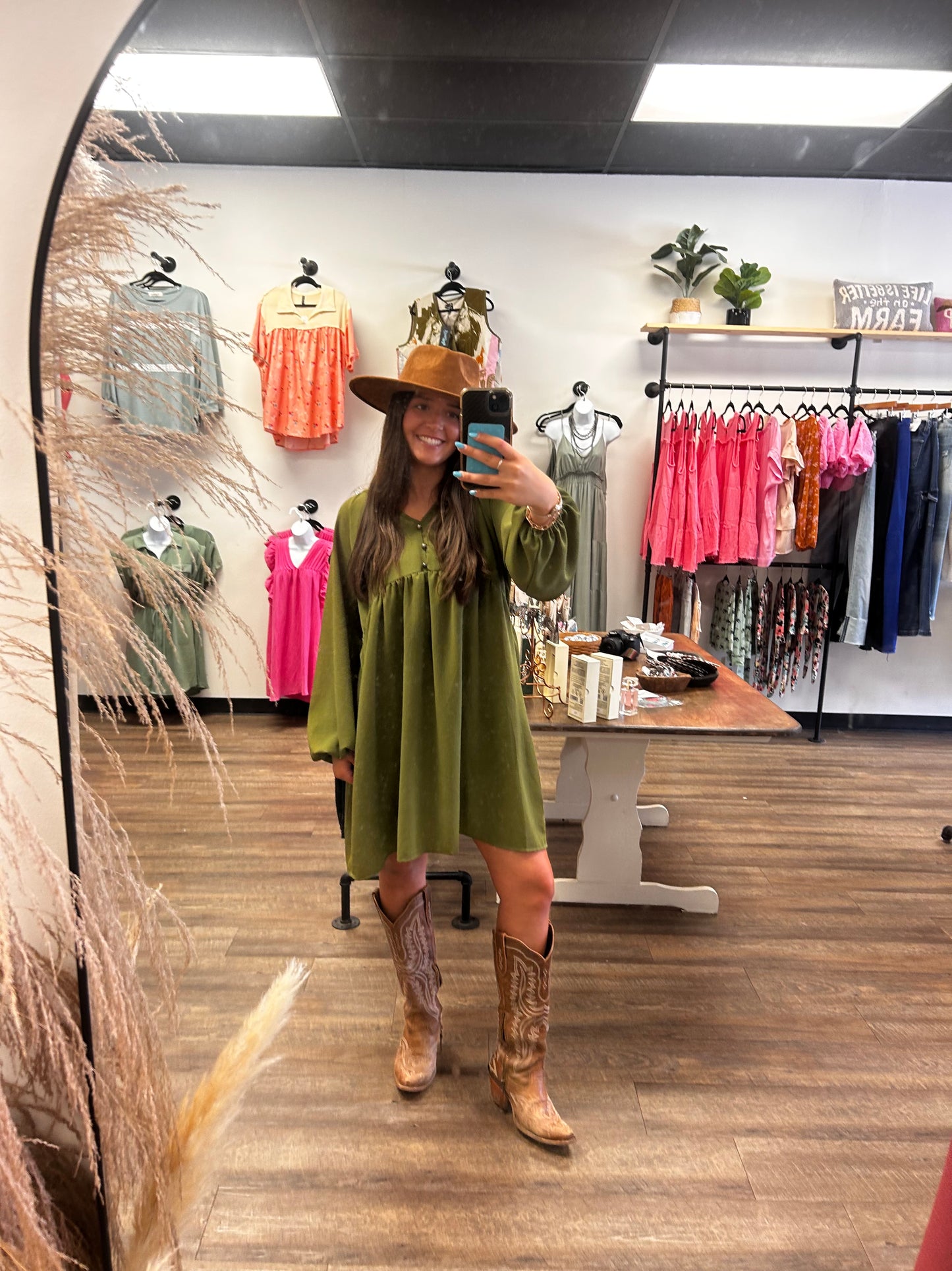 Green Bubble Sleeve Dress