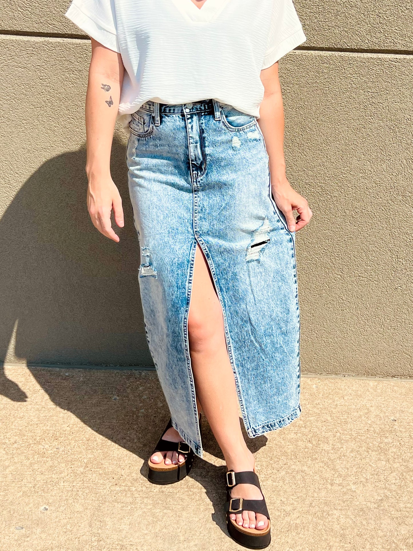 Front Slit Denim Skirt