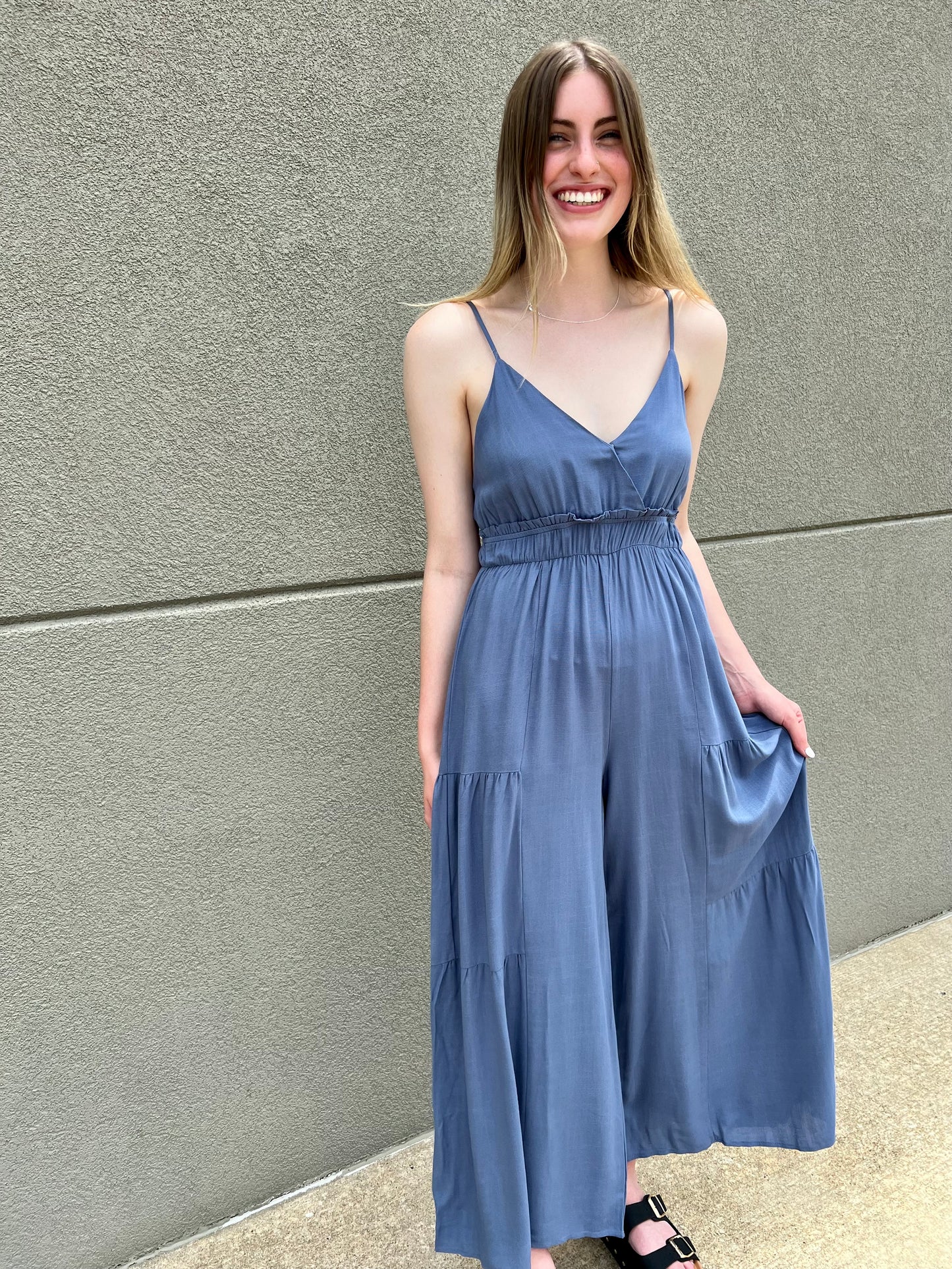 Ruffle Wide Leg Linen Jumpsuit