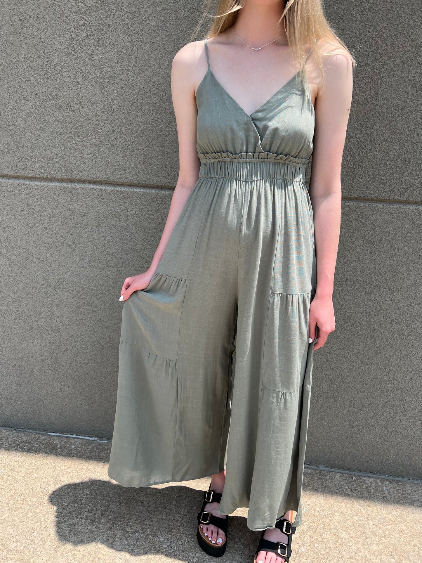 Ruffle Wide Leg Linen Jumpsuit