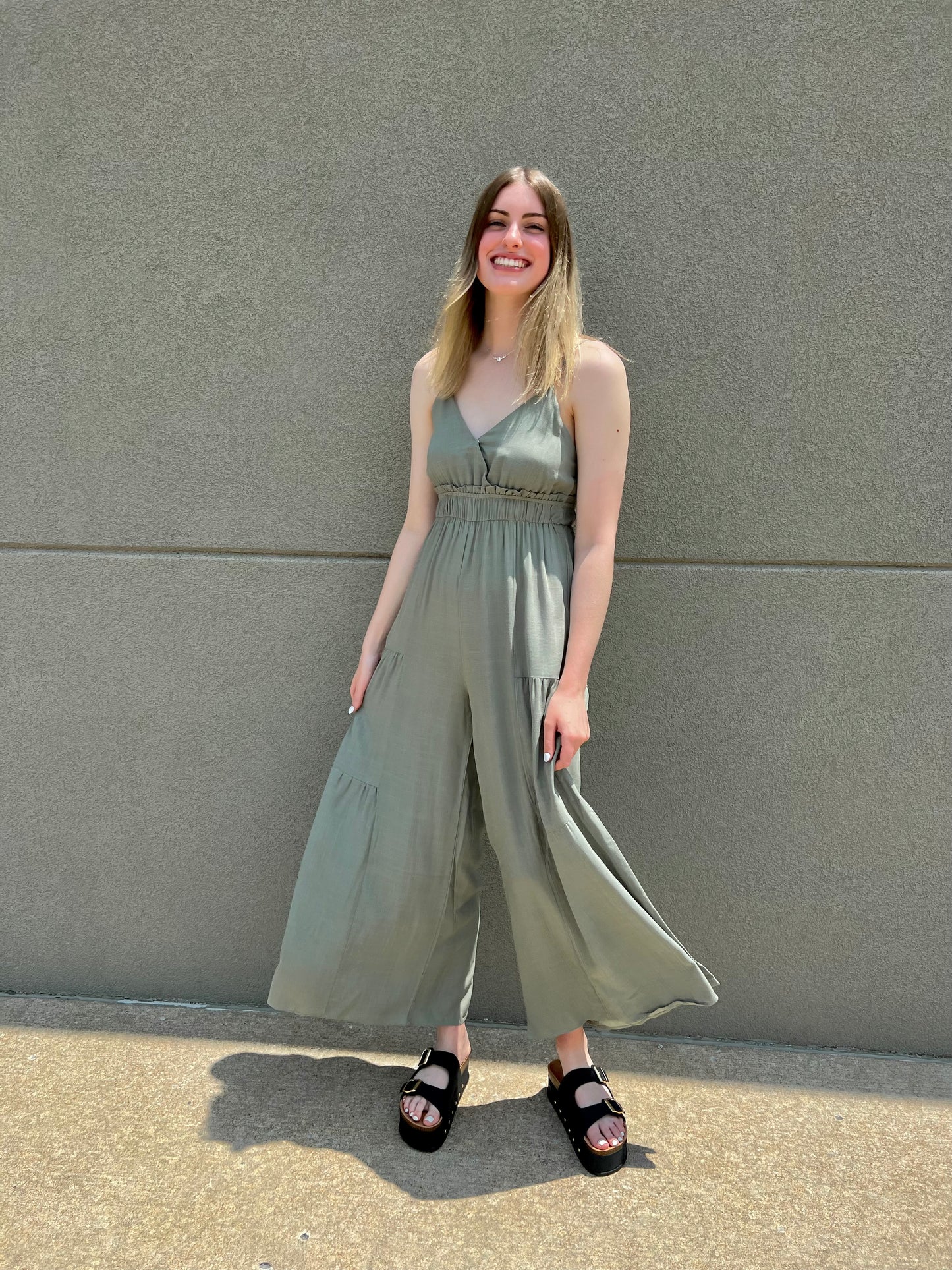 Ruffle Wide Leg Linen Jumpsuit