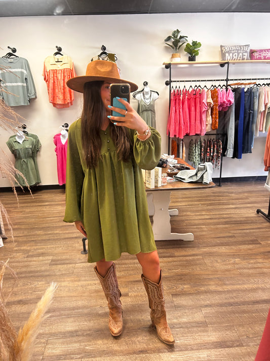 Green Bubble Sleeve Dress