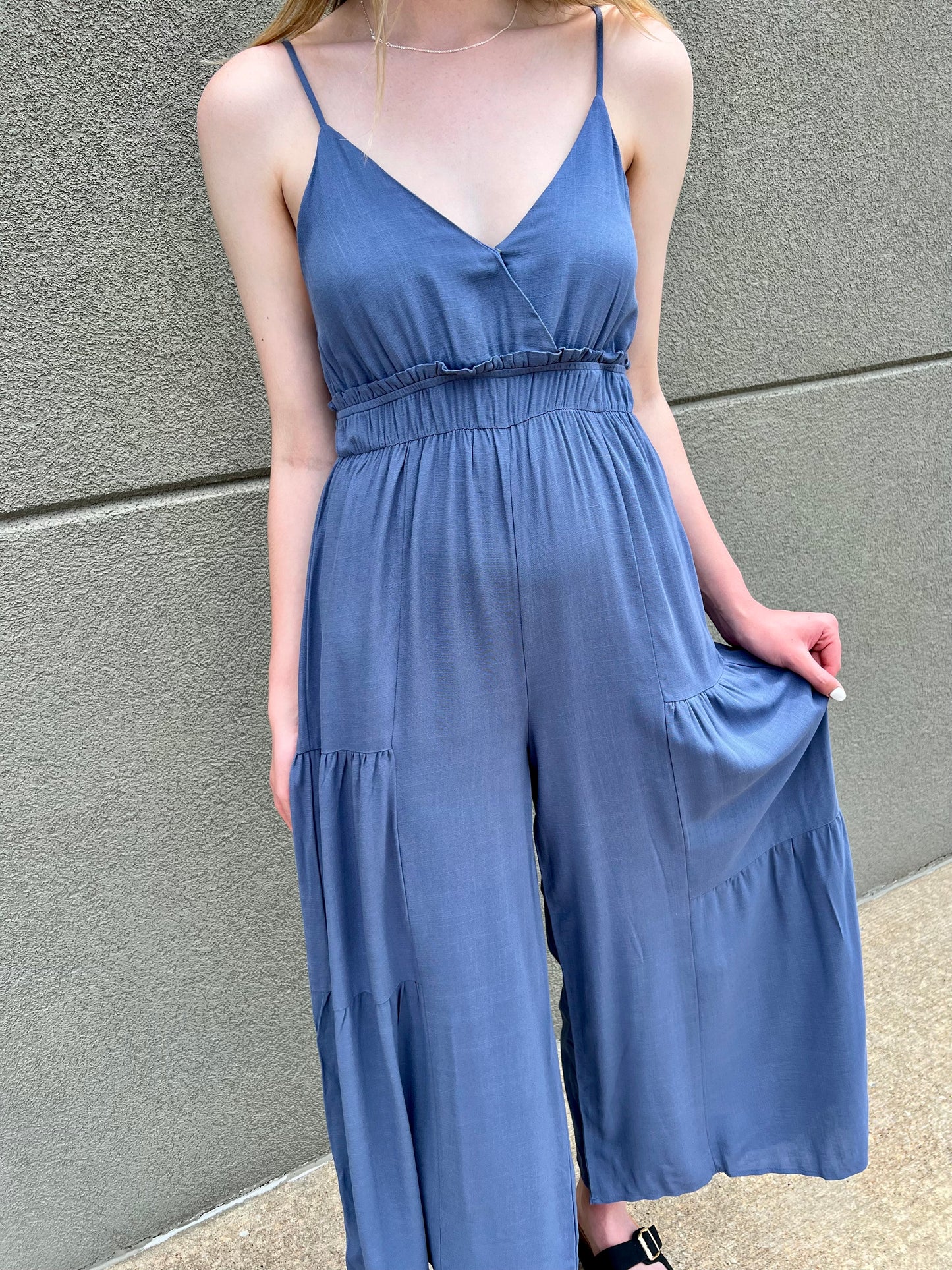 Ruffle Wide Leg Linen Jumpsuit