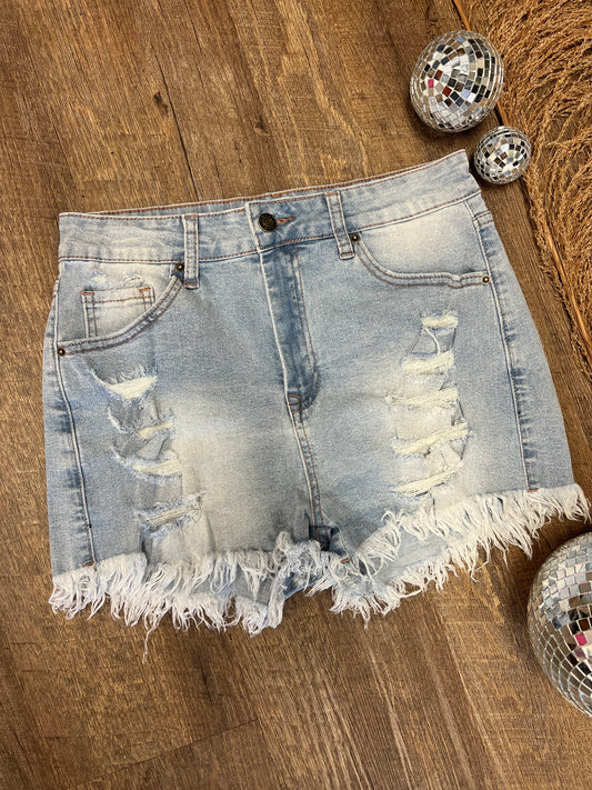 Light Wash Distressed Denim Shorts