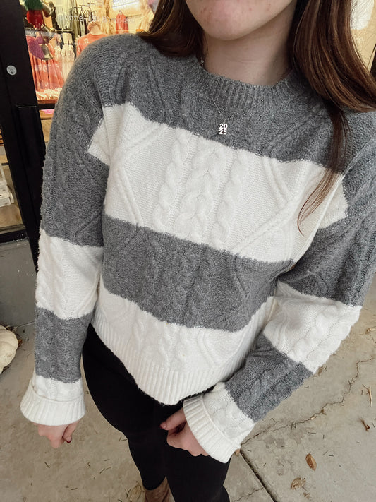 Grey & White Cropped Sweater