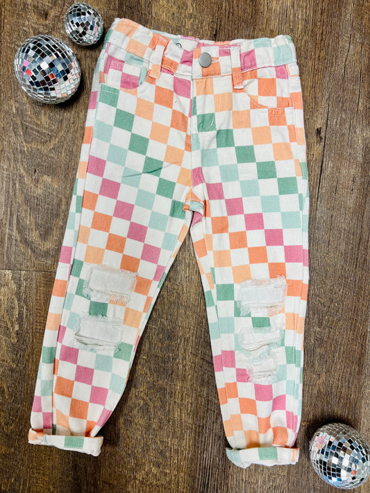 Colorful Checkered Jeans